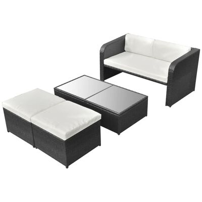 vidaXL 4 Piece Garden Lounge Set with Cushions Poly Rattan Black