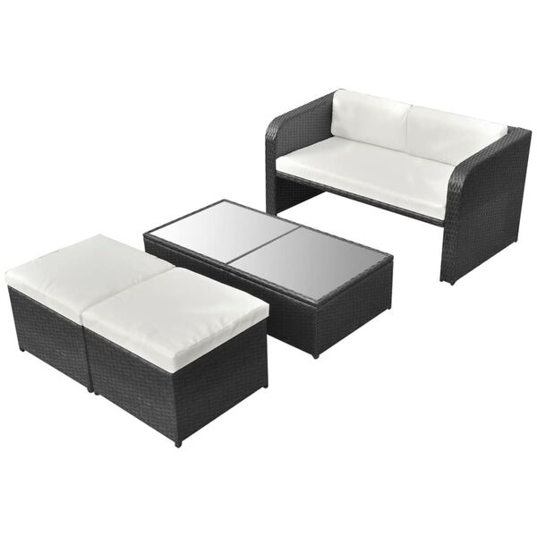 vidaXL 4 Piece Garden Lounge Set with Cushions Poly Rattan Black