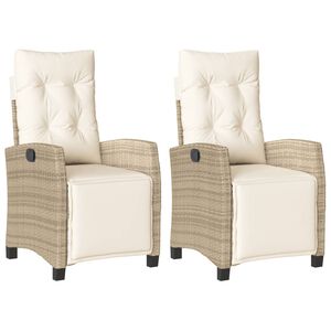 vidaXL Reclining Garden Chairs 2 pcs with Footrest Beige Poly Rattan