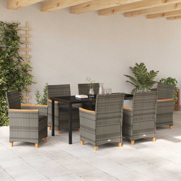 vidaXL Garden Dining Set 7 pcs Grey Poly Rattan