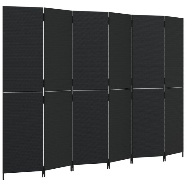 vidaXL Room Divider 6 Panels Black Poly Rattan