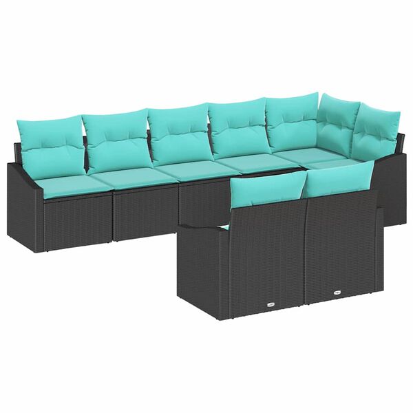 vidaXL Garden Sofa Set 8 pcs Black and Turquoise Poly Rattan