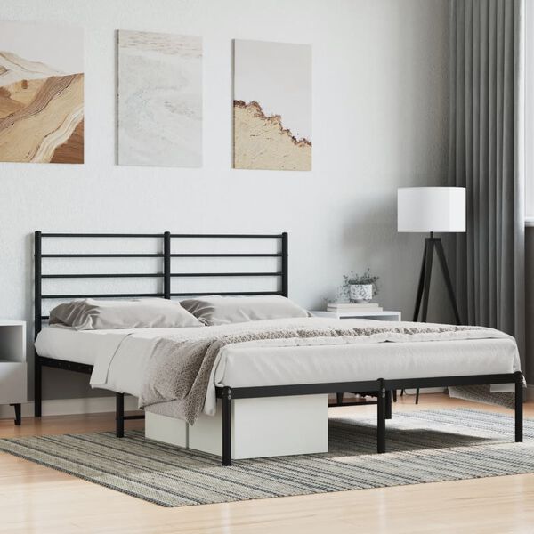 vidaXL Metal Bed Frame without Mattress with Headboard Black 150x200cm