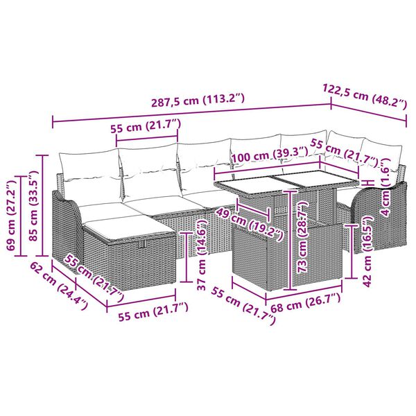 vidaXL 8 Piece Garden Sofa Set with Cushions Grey Poly Rattan