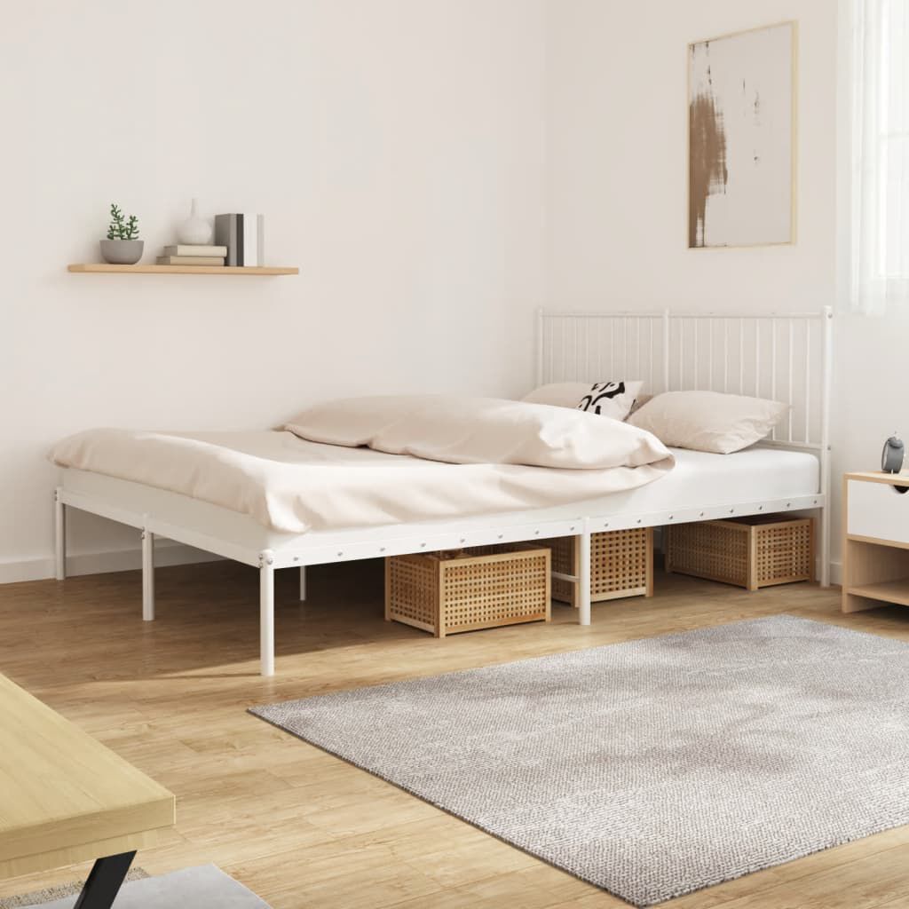 vidaXL Metal Bed Frame without Mattress with Headboard White 150x200cm