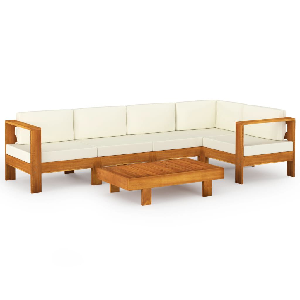 vidaXL 6 Piece Garden Lounge Set with Cream White Cushions Acacia Wood