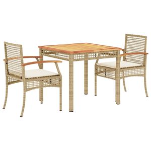 vidaXL 3 Piece Garden Dining Set with Cushions Beige Poly Rattan
