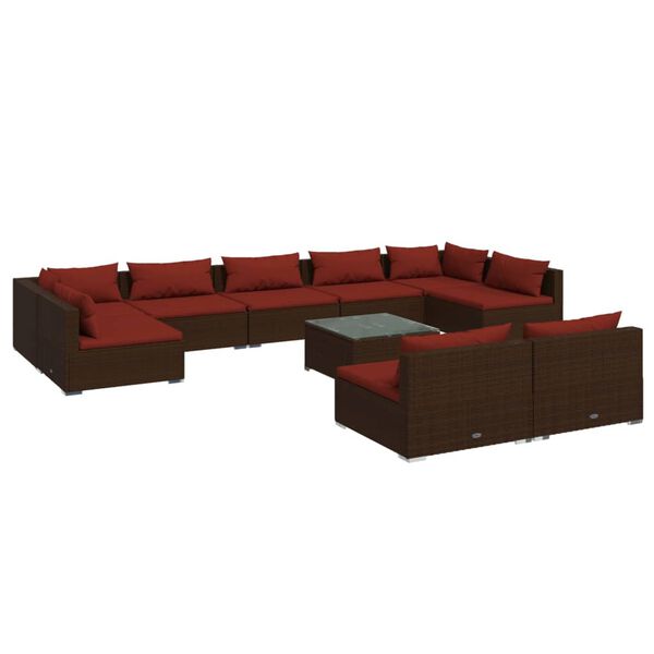 vidaXL 10 Piece Garden Lounge Set with Cushions Brown Poly Rattan