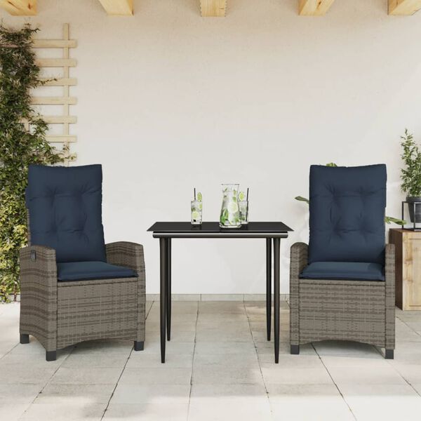 vidaXL 7 Piece Garden Dining Set with Cushions Grey Poly Rattan