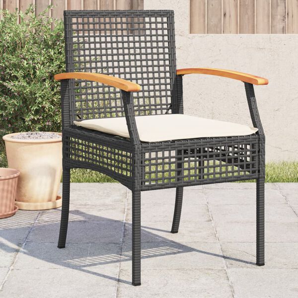 vidaXL Garden Chairs with Cushions 4 pcs Black Poly Rattan Acacia Wood