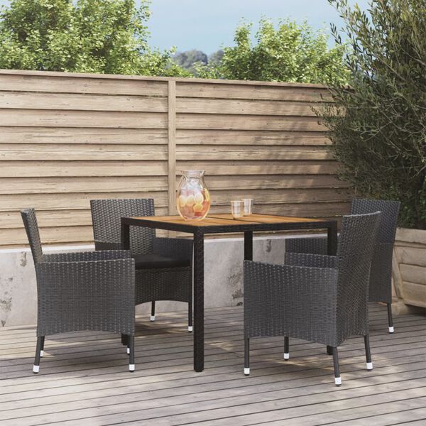 vidaXL 5 Piece Garden Dining Set with Cushions Black Poly Rattan