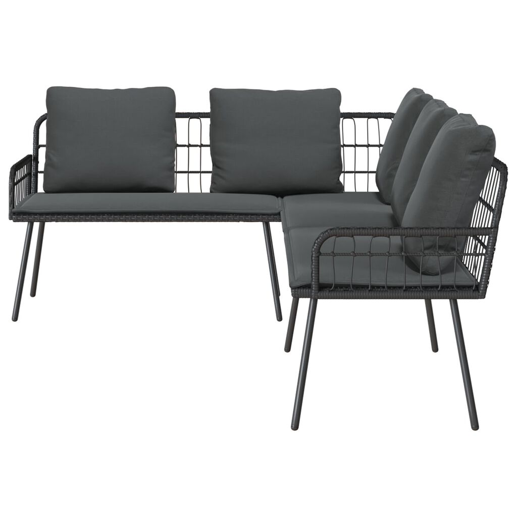 vidaXL 2 Piece Garden Sofa Set with Cushions Black Poly Rattan
