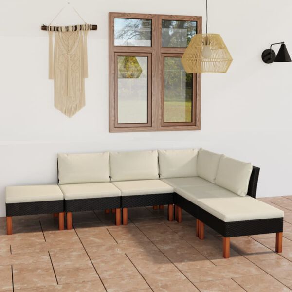 vidaXL 6 Piece Garden Lounge Set with Cushions Poly Rattan Black