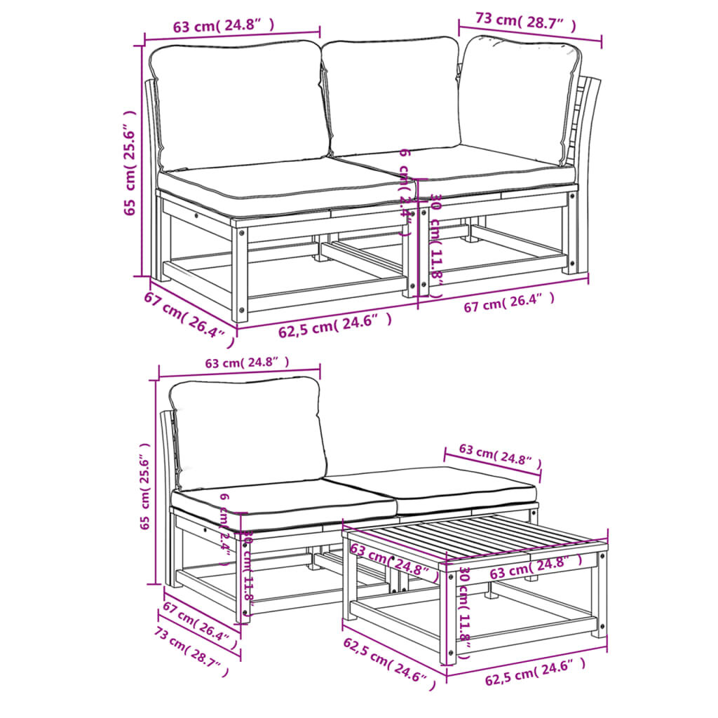 vidaXL 5 Piece Garden Lounge Set with Cushions Solid Wood Acacia