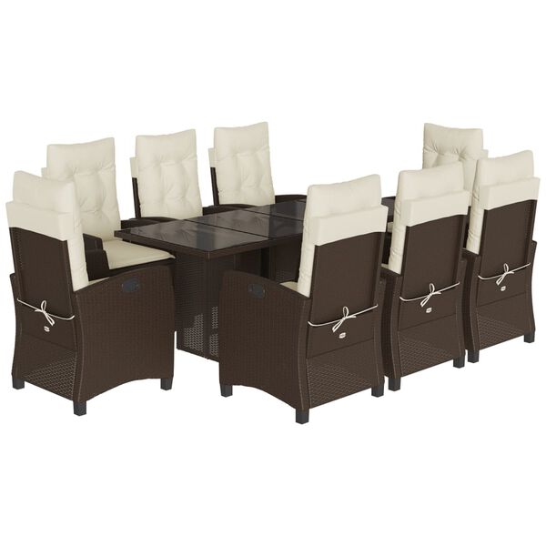 vidaXL 9 Piece Garden Dining Set with Cushions Brown Poly Rattan