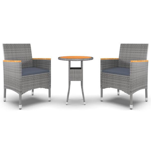 vidaXL 3 Piece Garden Dining Set Poly Rattan Grey