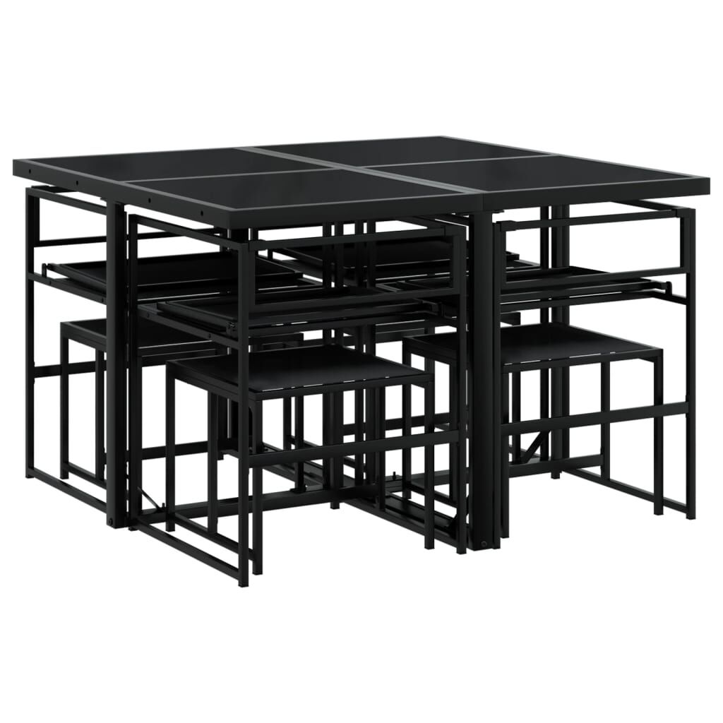 vidaXL 9 Piece Garden Dining Set with Cushions Black Textilene