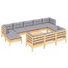 vidaXL 11 Piece Garden Lounge Set with Grey Cushions Solid Pinewood