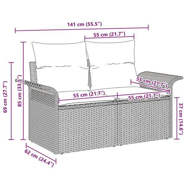 vidaXL 2-Seater Garden Sofa with Storage&Cushions Black Poly Rattan