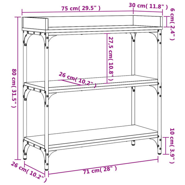 vidaXL Console Table with Shelves Smoked Oak 75x30x80 cm