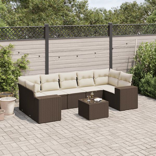 vidaXL 8 Piece Garden Sofa Set with Cushions Brown Poly Rattan
