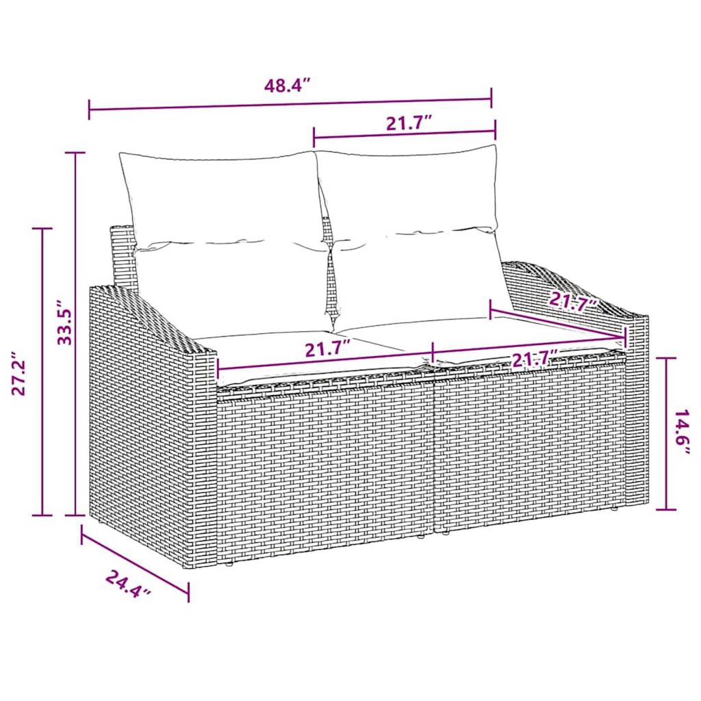 vidaXL Garden Sofa Set with Cushion 7 pcs Brown, Red 55 x 55 x 37 cm