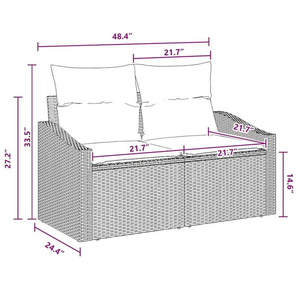 vidaXL Garden Sofa Set with Cushion 7 pcs Brown, Red 55 x 55 x 37 cm