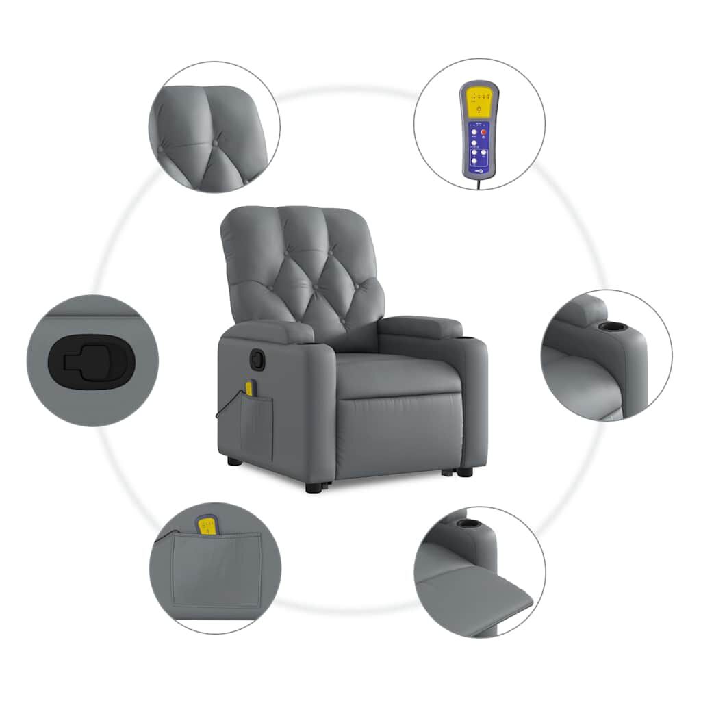 vidaXL Stand up Massage Recliner Chair Grey Faux Leather