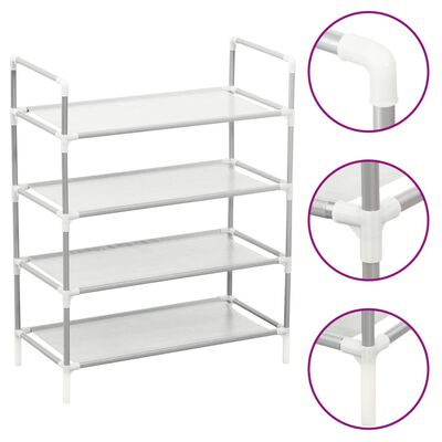 vidaXL Shoe Rack with 4 Shelves Metal and Non-woven Fabric Silver