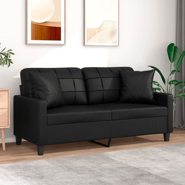vidaXL 2-Seater Sofa with Throw Pillows Black 140 cm Faux Leather