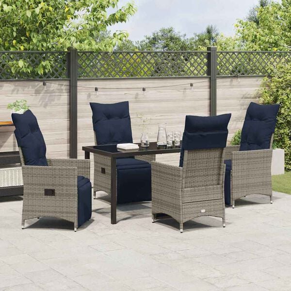 vidaXL Table and Chair Set with Cushion 5 pcs Grey PE Rattan