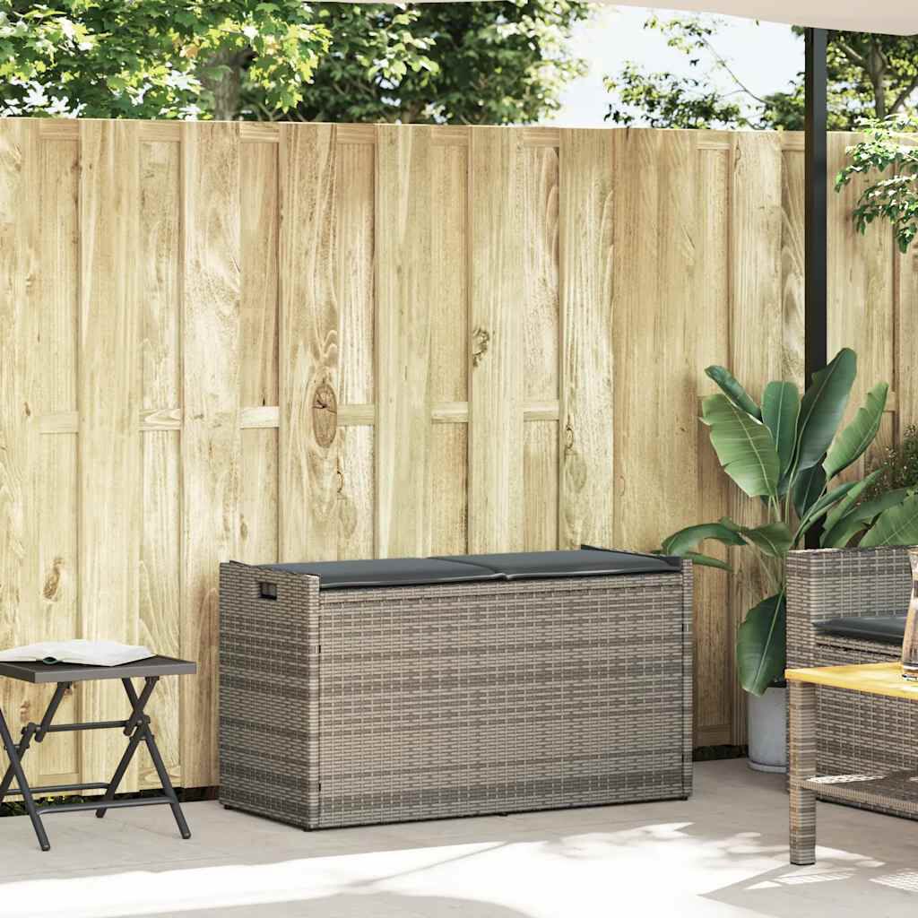vidaXL Outdoor Storage Bench with Cushion Grey 100 cm Poly Rattan