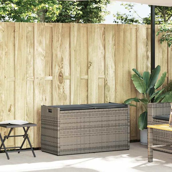 vidaXL Outdoor Storage Bench with Cushion Grey 100 cm Poly Rattan