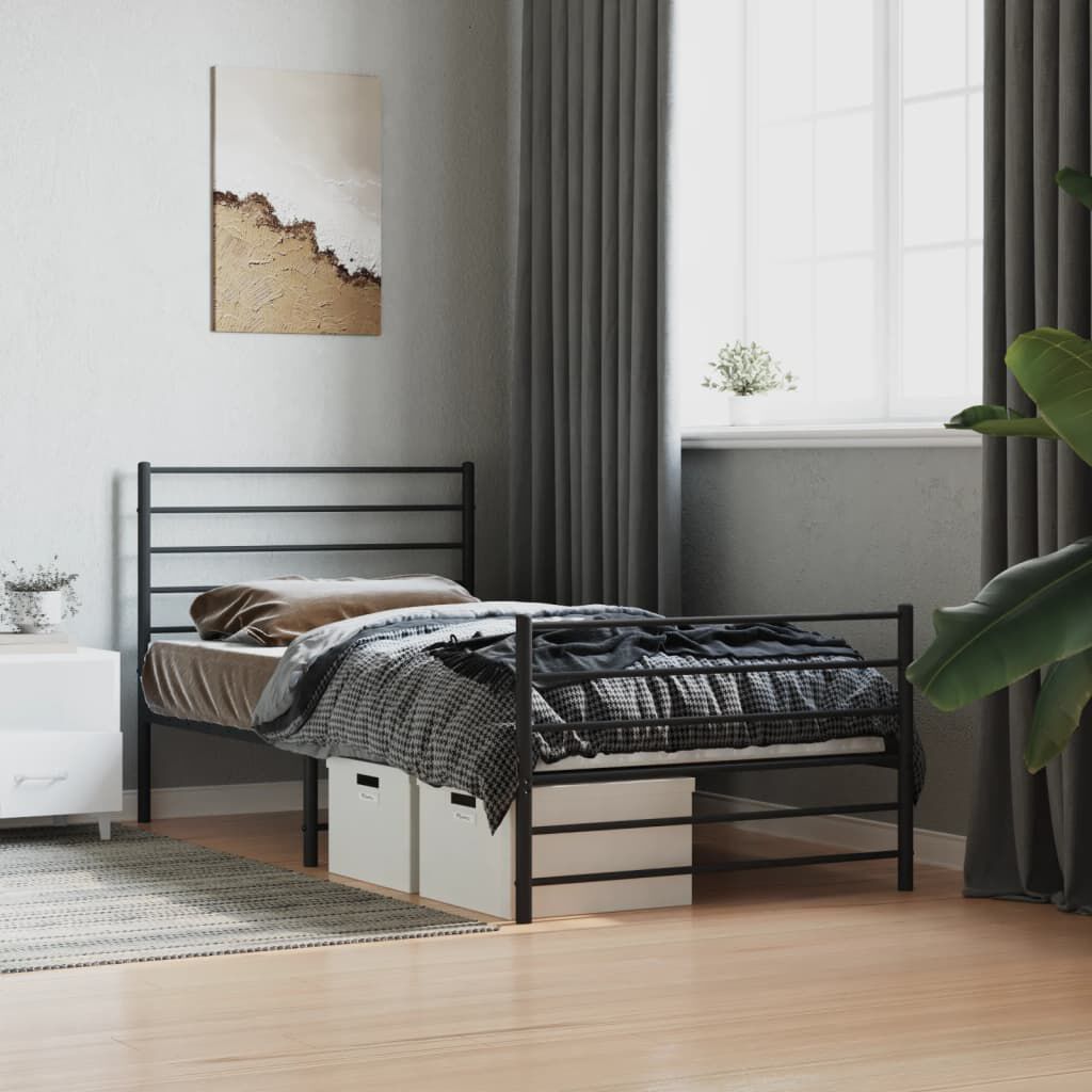 vidaXL Metal Bed Frame without Mattress with Footboard Black 100x200cm