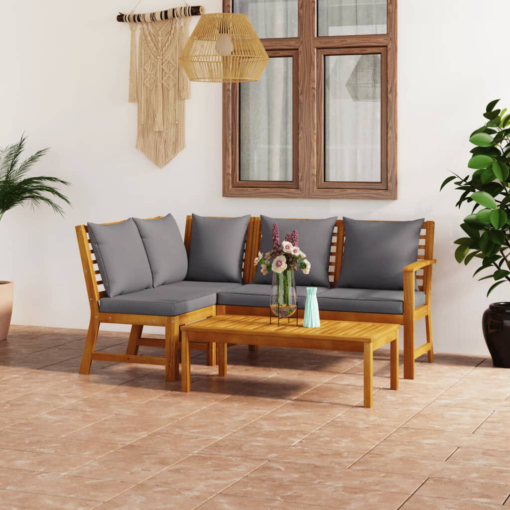 vidaXL 4 Piece Garden Lounge Set with Cushion Solid Acacia Wood