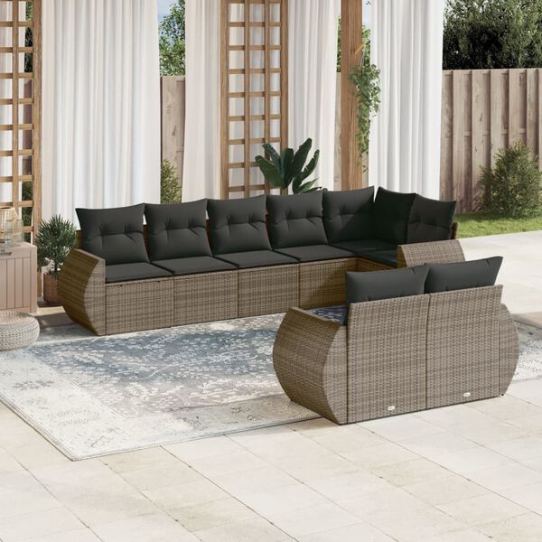 vidaXL 8 Piece Garden Sofa Set with Cushions Grey Poly Rattan