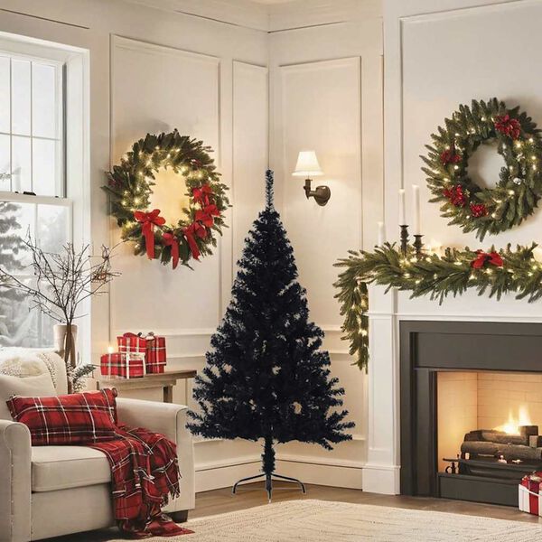 vidaXL Artificial Half Christmas Tree with Stand Black 150 cm PVC