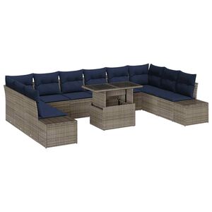 vidaXL Garden Sofa Set 11 pcs Grey and Navy Blue Poly Rattan
