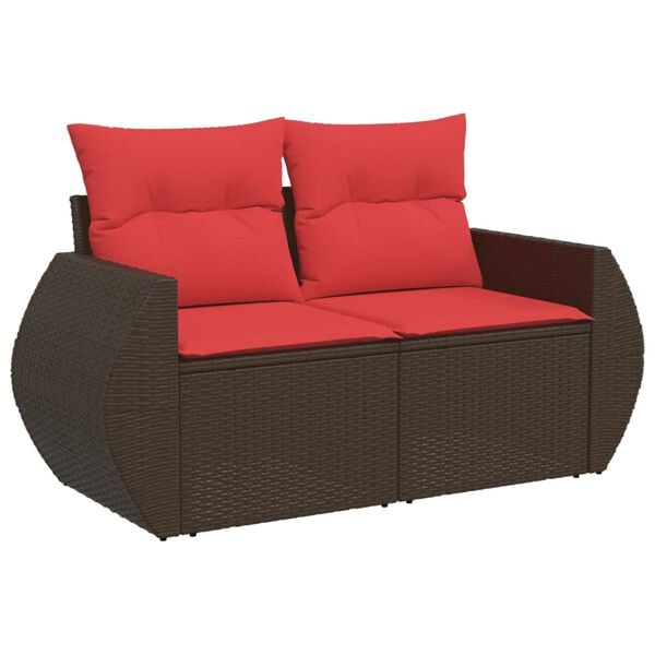 vidaXL Garden Sofa with Cushions 2-Seater Brown Poly Rattan