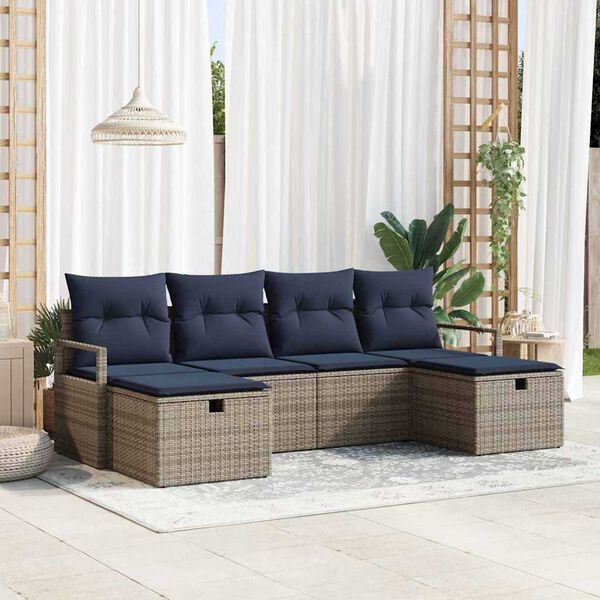 vidaXL Garden Sofa Set 6 pcs Grey and navy 230 x 117 x 85 cm
