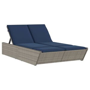 vidaXL Double Sun Lounger with Cushions Grey Poly Rattan