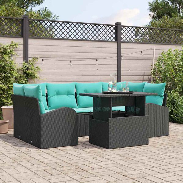 vidaXL Garden Sofa Set with Cushion 7 pcs Black and Turquiose