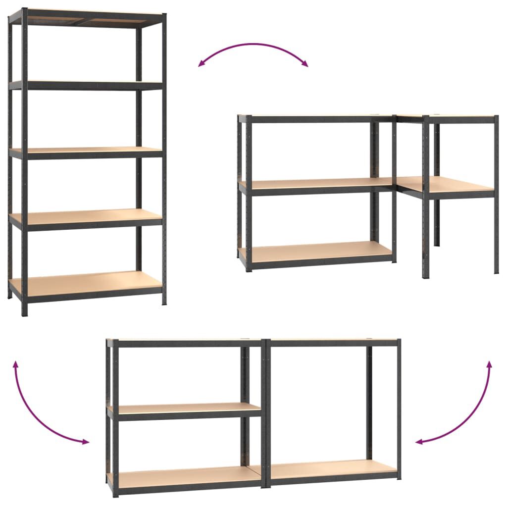 vidaXL 5-Layer Heavy-duty Shelves 2 pcs Grey Steel&Engineered Wood