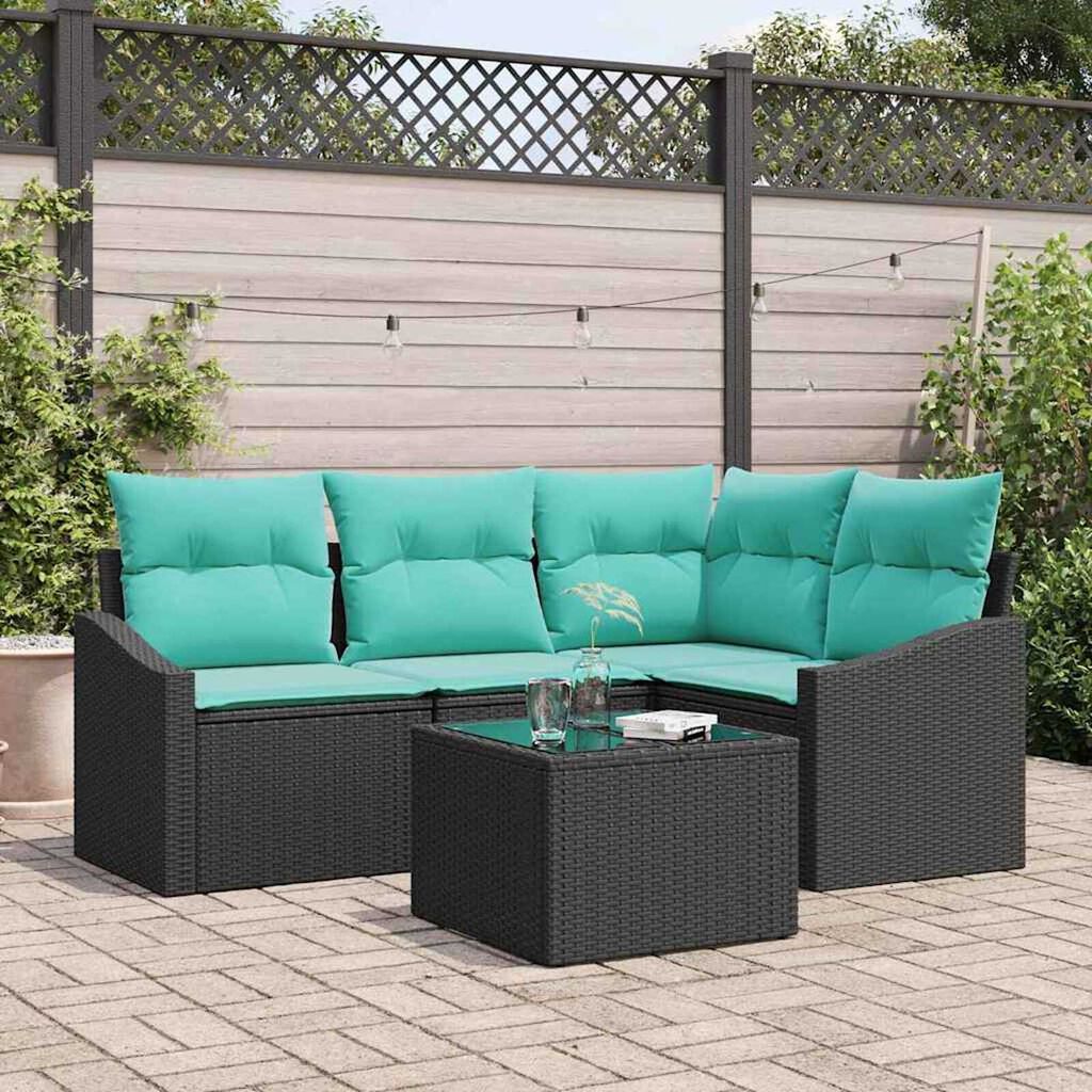 vidaXL Garden Sofa Set 5 pcs Black Poly rattan