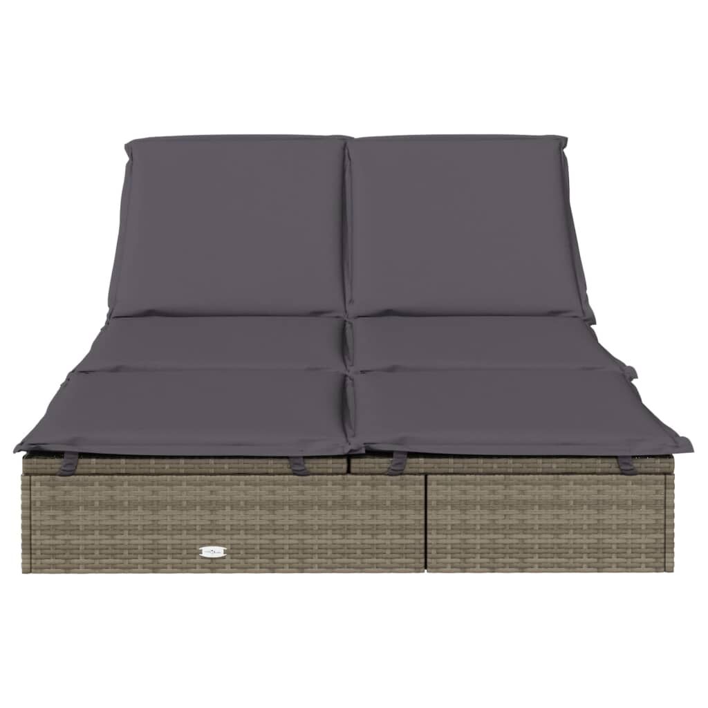 vidaXL 2-Person Sunbed with Cushions Grey Poly Rattan