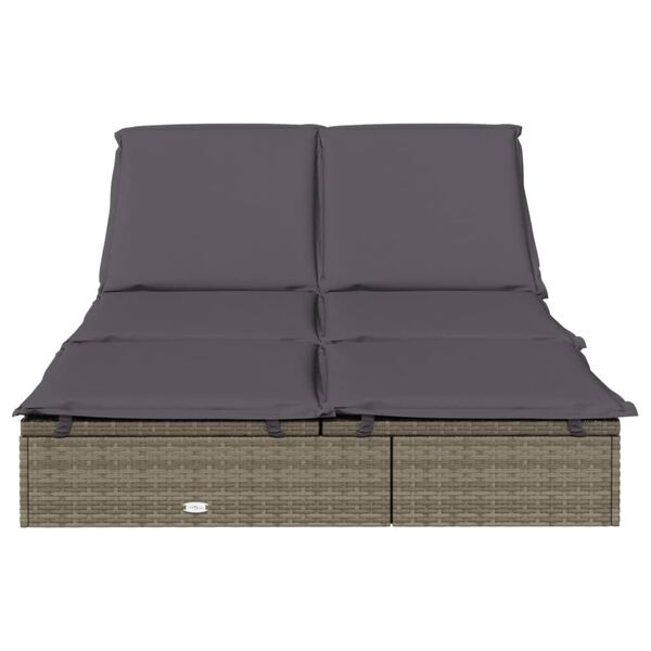 vidaXL 2-Person Sunbed with Cushions Grey Poly Rattan