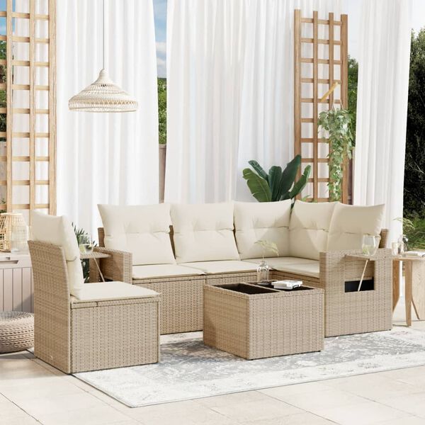 vidaXL 6 Piece Garden Sofa Set with Cushions Beige Poly Rattan