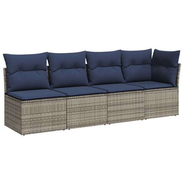 vidaXL Garden Sofa with Cushions 4-Seater Grey Poly Rattan