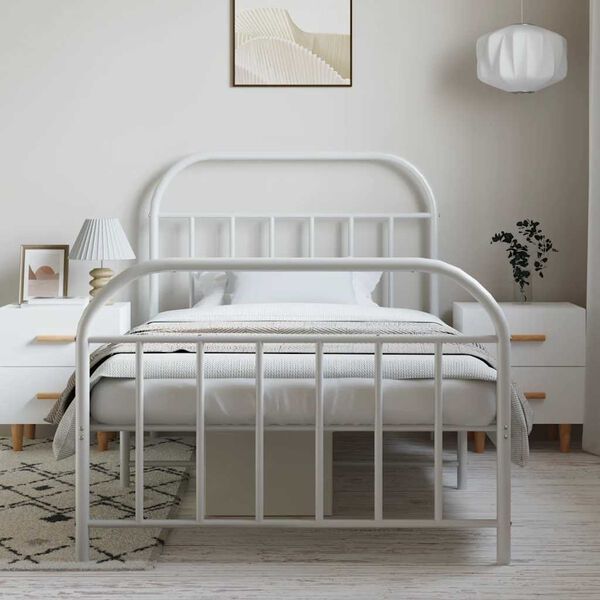 vidaXL Metal Bed Frame without Mattress with Footboard White 100x190cm
