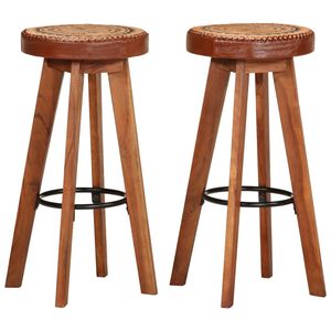 vidaXL Bar Stools 2 pcs Real Leather and Solid Wood Acacia